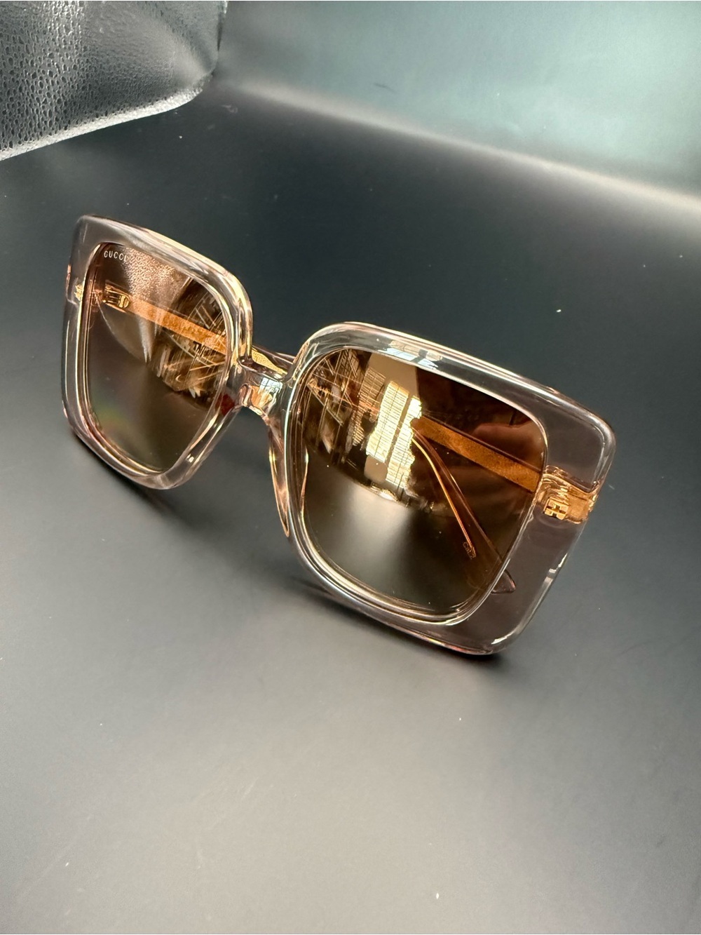Gucci Oversized Square Translucent Sunglasses in Nude/Tan